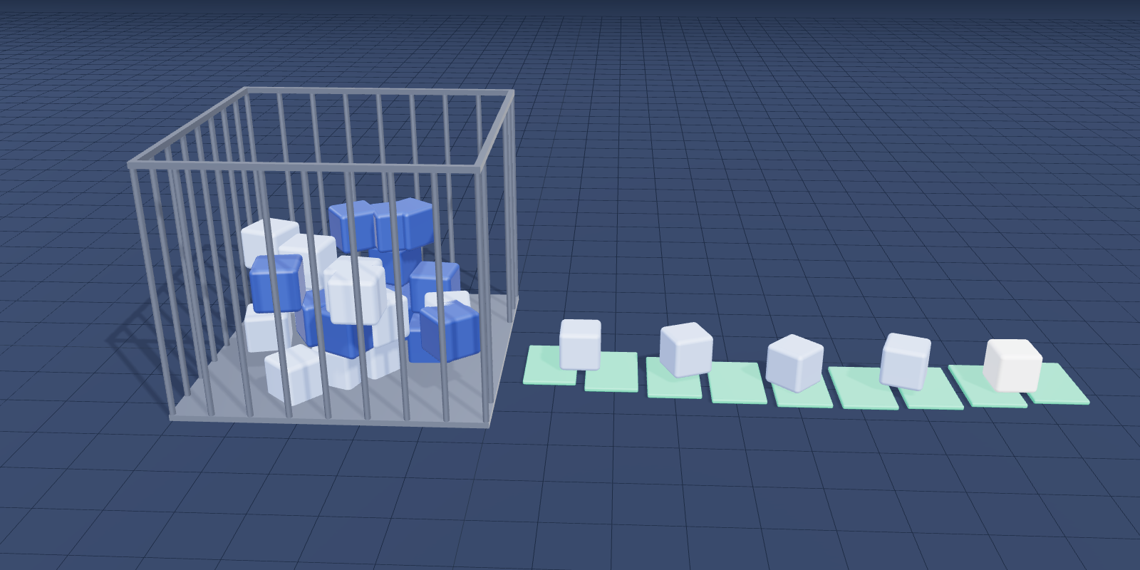 Illustration: data blocks inside a cage, and blocks walking out along a path.