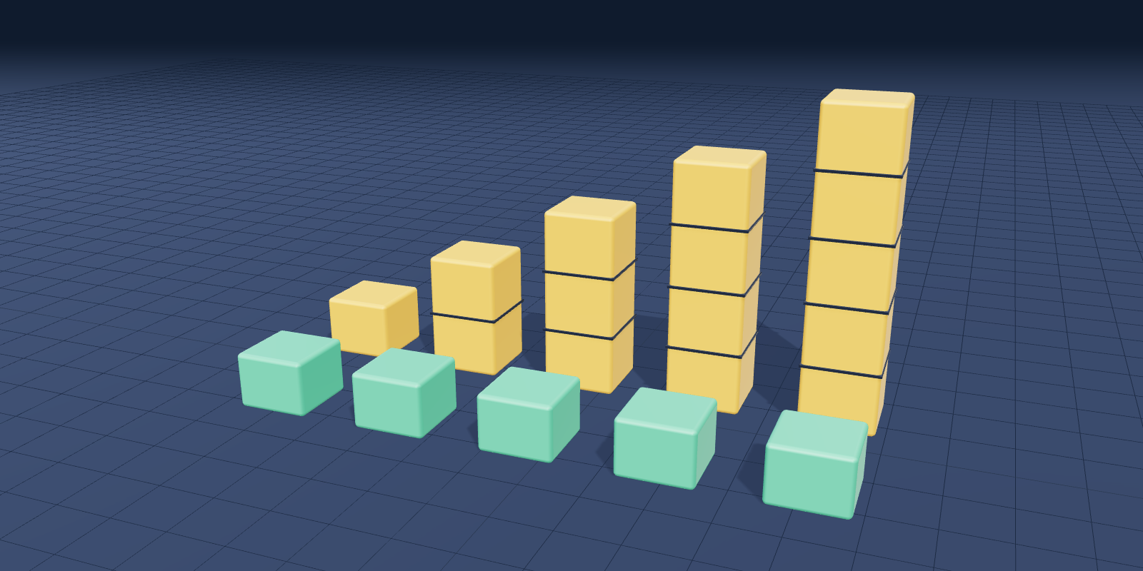 Illustration: columns growing year by year next to a row of equal, flat blocks.