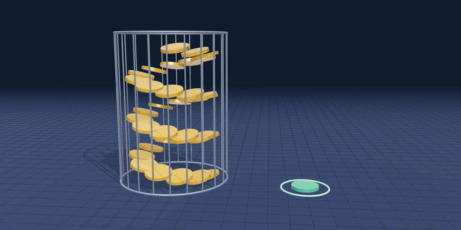 Illustration: coins spiralling upwards inside a cage, next to a single coin outside it.